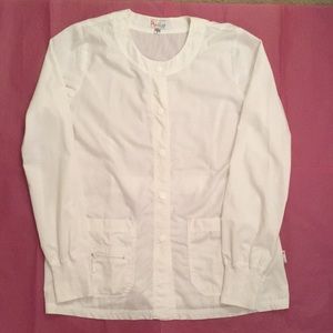 Peaches Solid White Scrub Jacket Warmer Small NWOT